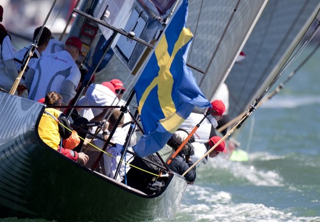 GBR TEAMORIGIN vs SWE ARTEMIS following closely at the  top mark - Louis Vuitton Trophy Auckland &copy; Paul Todd/Outside Images http://www.outsideimages.com